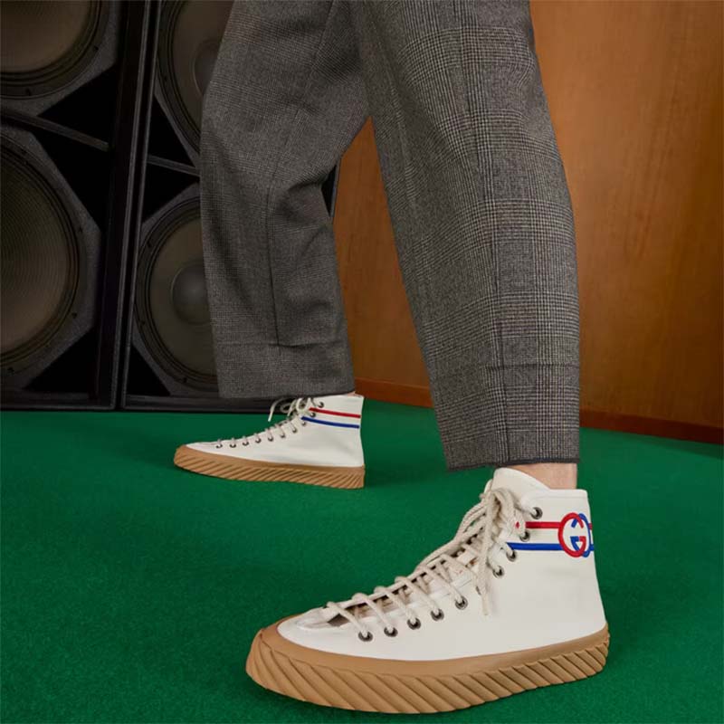 G*u*i gg unisex interlocking g high-top sneaker beige organic cotton