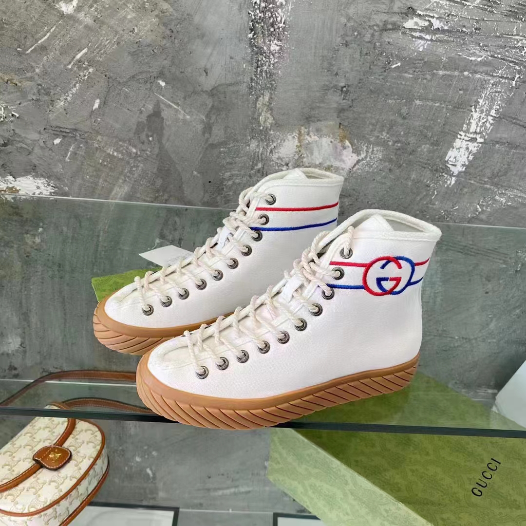 G*u*i gg unisex interlocking g high-top sneaker beige organic cotton
