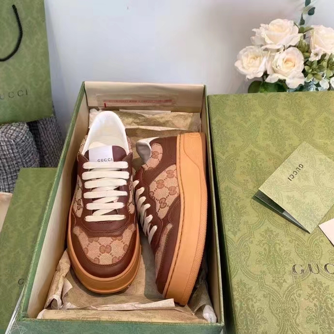 G*u*i unisex ace sneaker beige ebony orignal gg canvas lace-up rubber flat