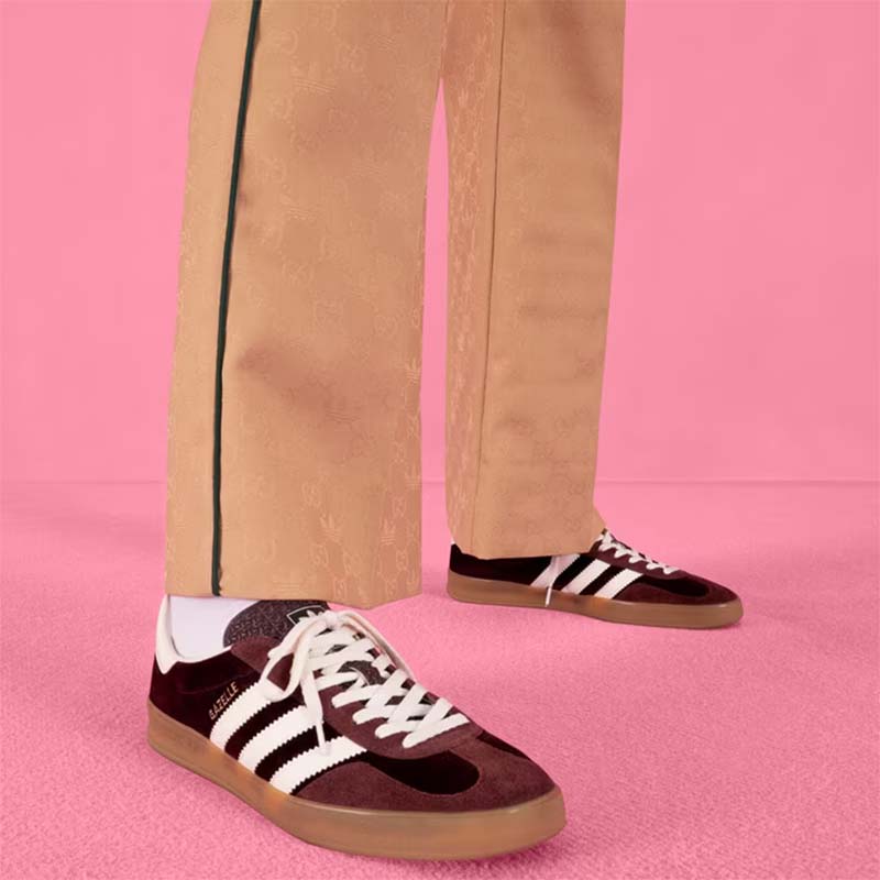 G*u*i unisex gg adidas x G*u*i gazelle sneaker burgundy velvet suede duchesse demetra