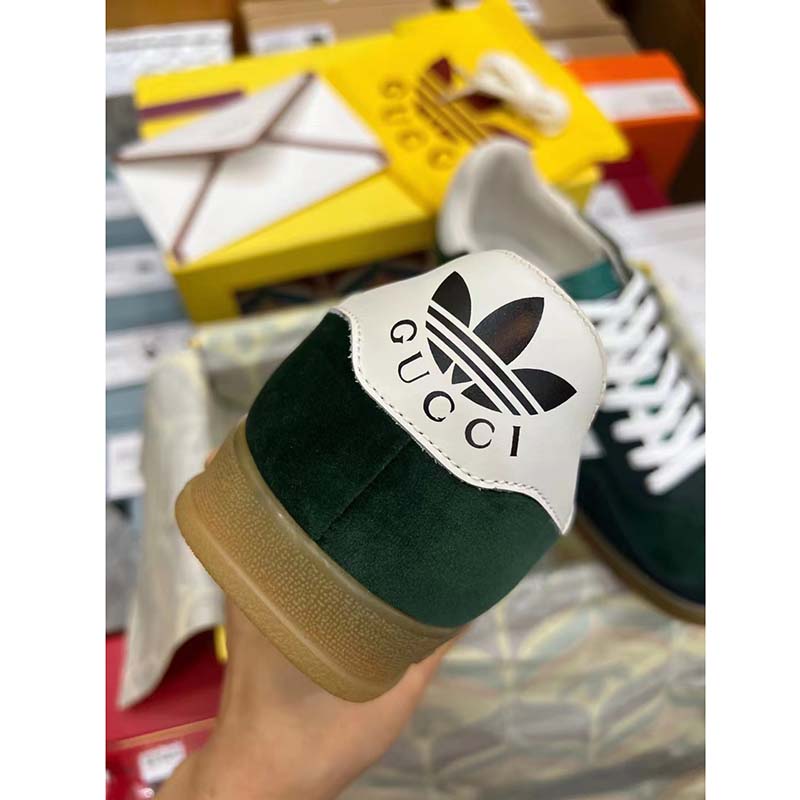 G*u*i unisex gg adidas x G*u*i gazelle sneaker green suede white demetra trefoil