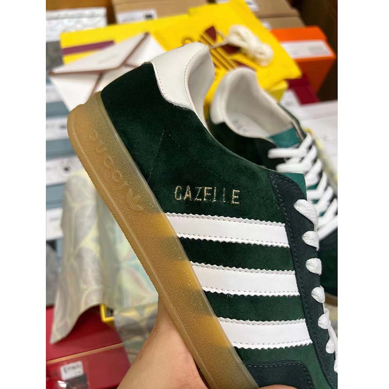 G*u*i unisex gg adidas x G*u*i gazelle sneaker green suede white demetra trefoil