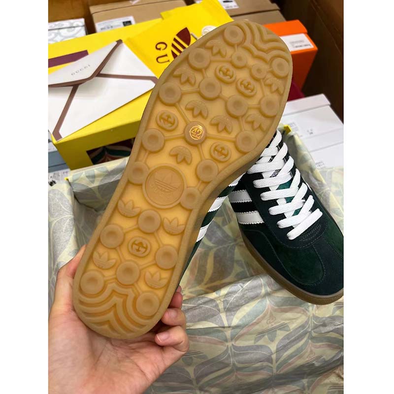 G*u*i unisex gg adidas x G*u*i gazelle sneaker green suede white demetra trefoil