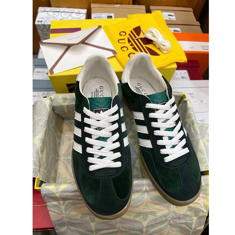 G*u*i unisex gg adidas x G*u*i gazelle sneaker green suede white demetra trefoil