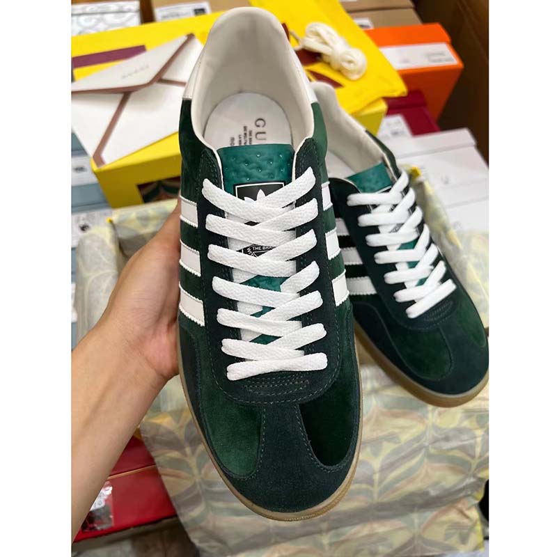 G*u*i unisex gg adidas x G*u*i gazelle sneaker green suede white demetra trefoil