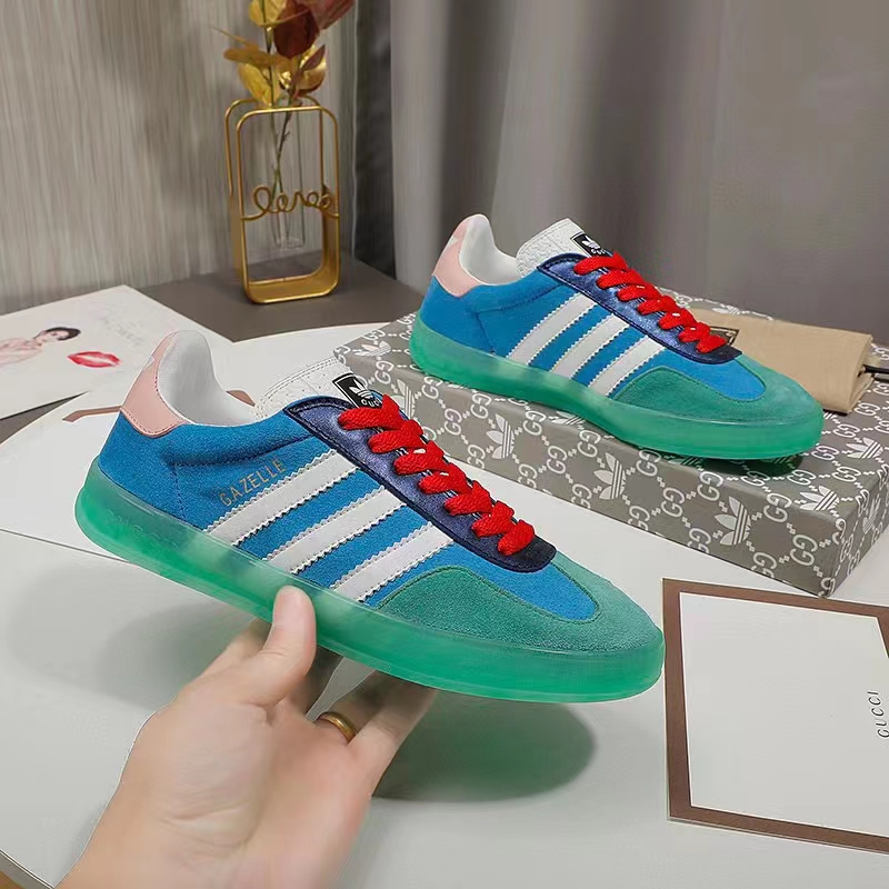 G*u*i unisex gg adidas x G*u*i gazelle sneaker light blue silk duchesse demetra