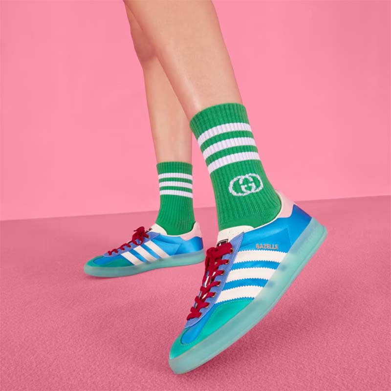 G*u*i unisex gg adidas x G*u*i gazelle sneaker light blue silk duchesse demetra