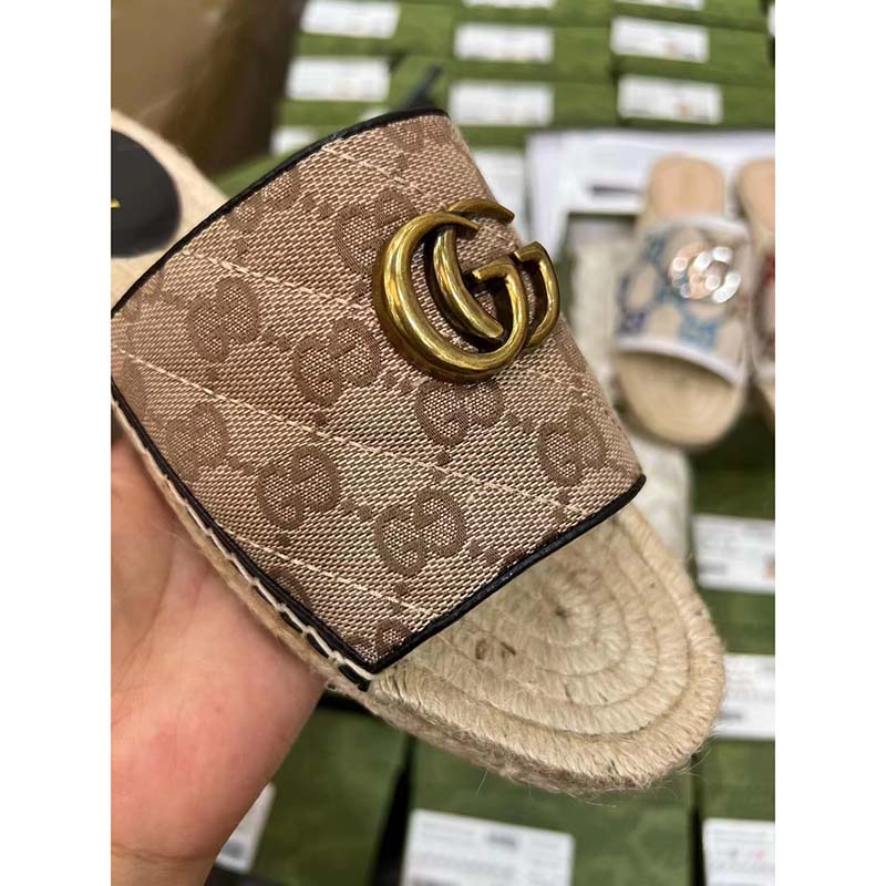 G*u*i unisex gg matelassé canvas espadrille sandal beige ebony 2 cm heel