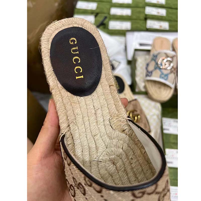 G*u*i unisex gg matelassé canvas espadrille sandal beige ebony 2 cm heel