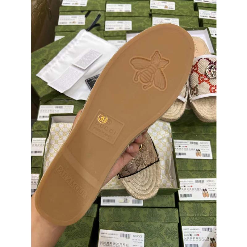 G*u*i unisex gg matelassé canvas espadrille sandal beige ebony 2 cm heel
