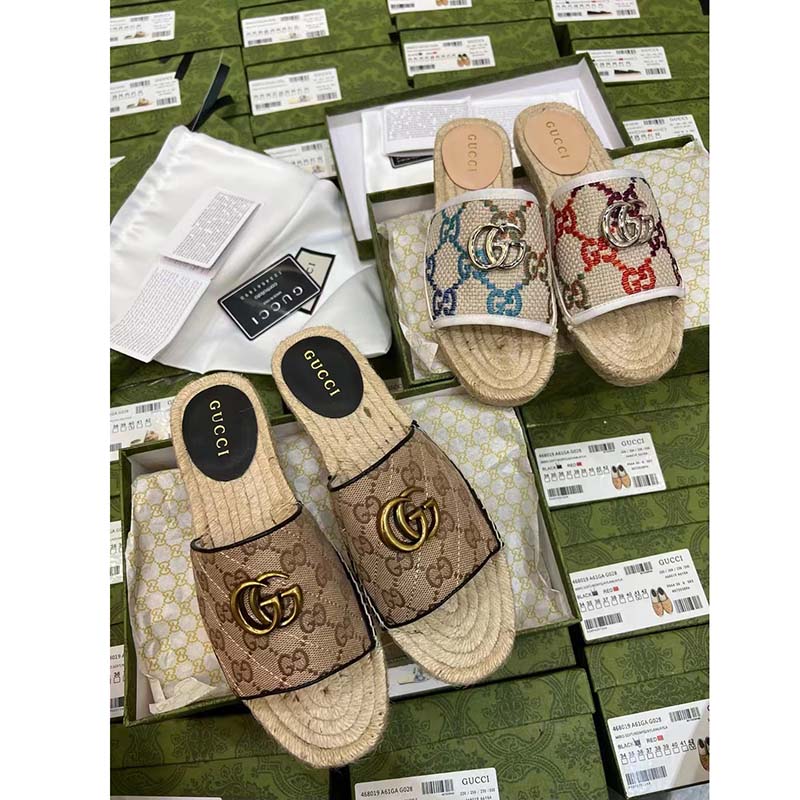 G*u*i unisex gg matelassé canvas espadrille sandal beige ebony 2 cm heel