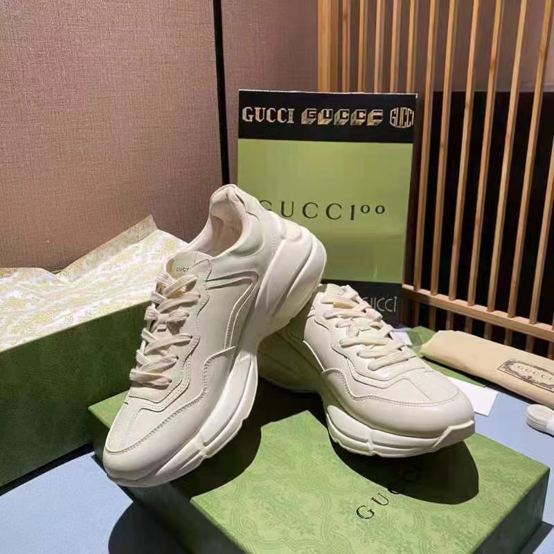 G*u*i unisex gg rhyton love parade sneaker ivory leather rubber sole low heel
