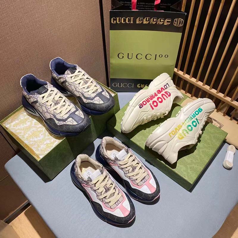 G*u*i unisex gg rhyton sneaker beige blue gg supreme canvas 5 cm heel