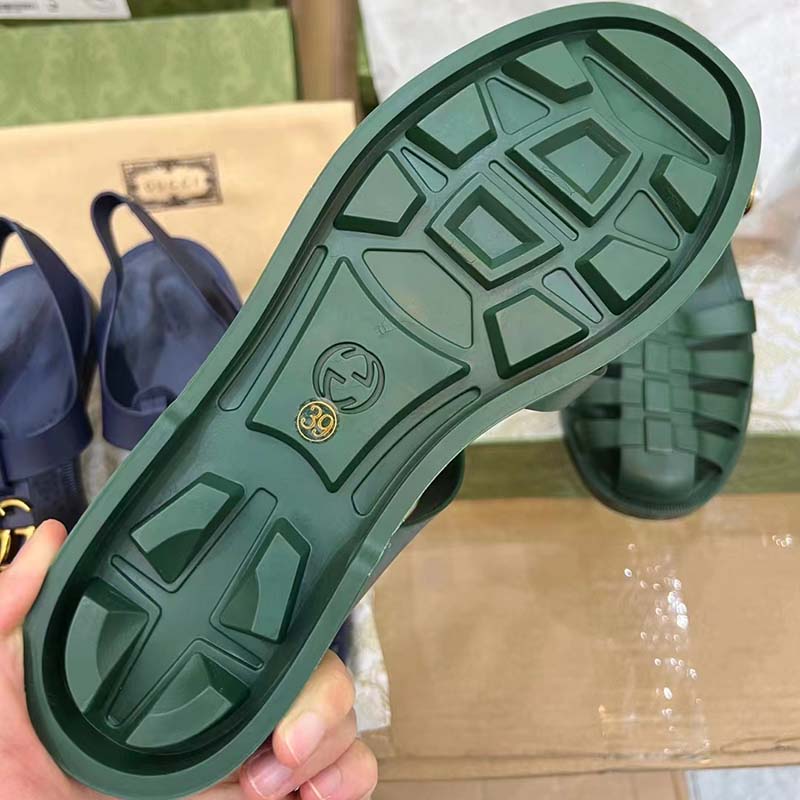 G*u*i unisex gg sandal double g transparent emerald green rubber flat