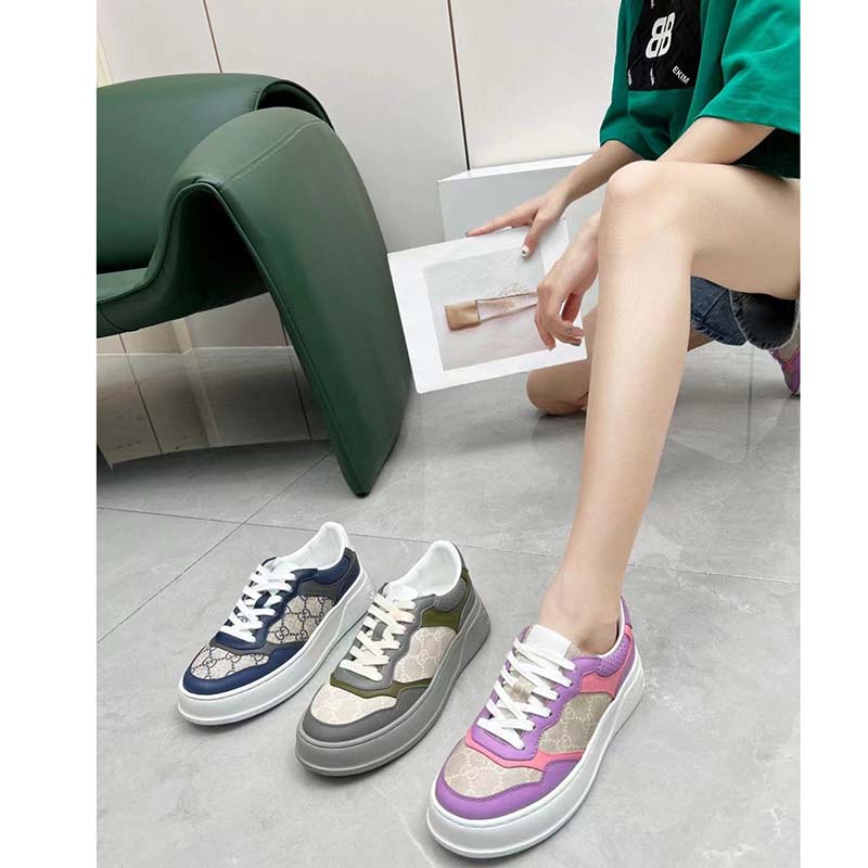 G*u*i unisex gg sneaker pink purple beige supreme canvas grey perforated leather