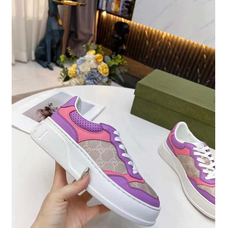 G*u*i unisex gg sneaker pink purple beige supreme canvas grey perforated leather
