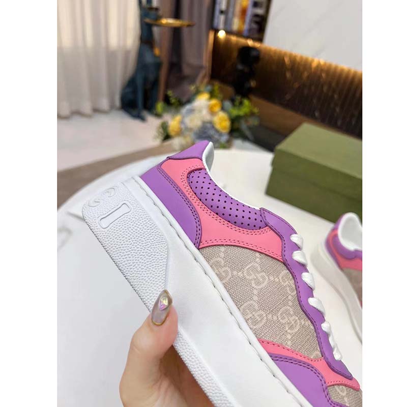 G*u*i unisex gg sneaker pink purple beige supreme canvas grey perforated leather