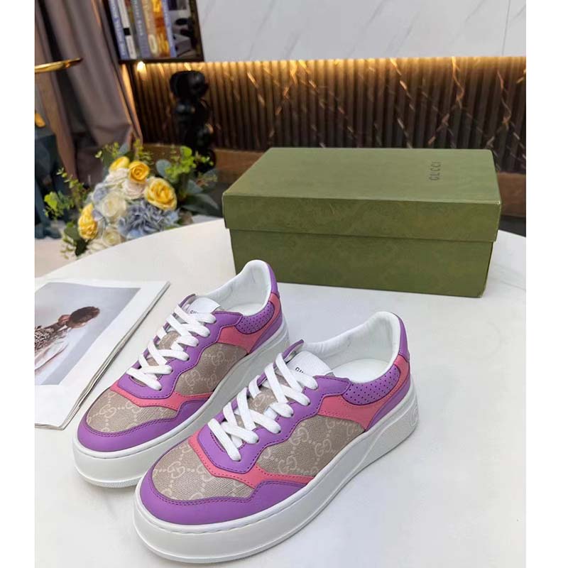 G*u*i unisex gg sneaker pink purple beige supreme canvas grey perforated leather