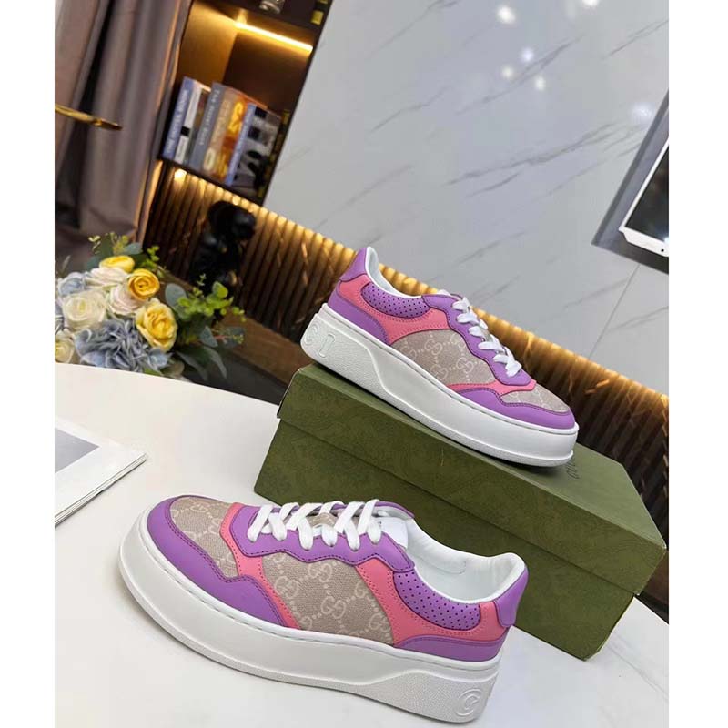 G*u*i unisex gg sneaker pink purple beige supreme canvas grey perforated leather