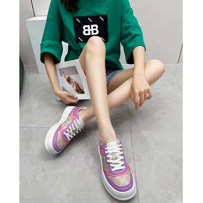 G*u*i unisex gg sneaker pink purple beige supreme canvas grey perforated leather
