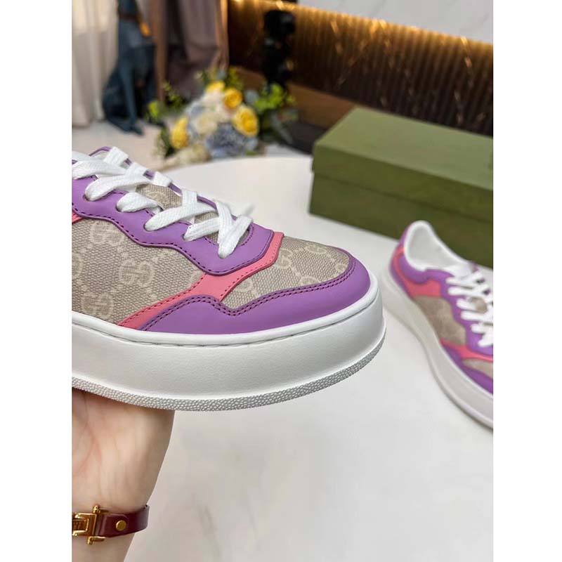 G*u*i unisex gg sneaker pink purple beige supreme canvas grey perforated leather