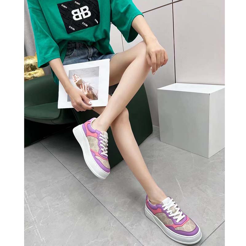 G*u*i unisex gg sneaker pink purple beige supreme canvas grey perforated leather