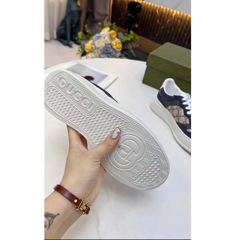 G*u*i unisex gg sneaker white beige blue supreme canvas grey perforated leather