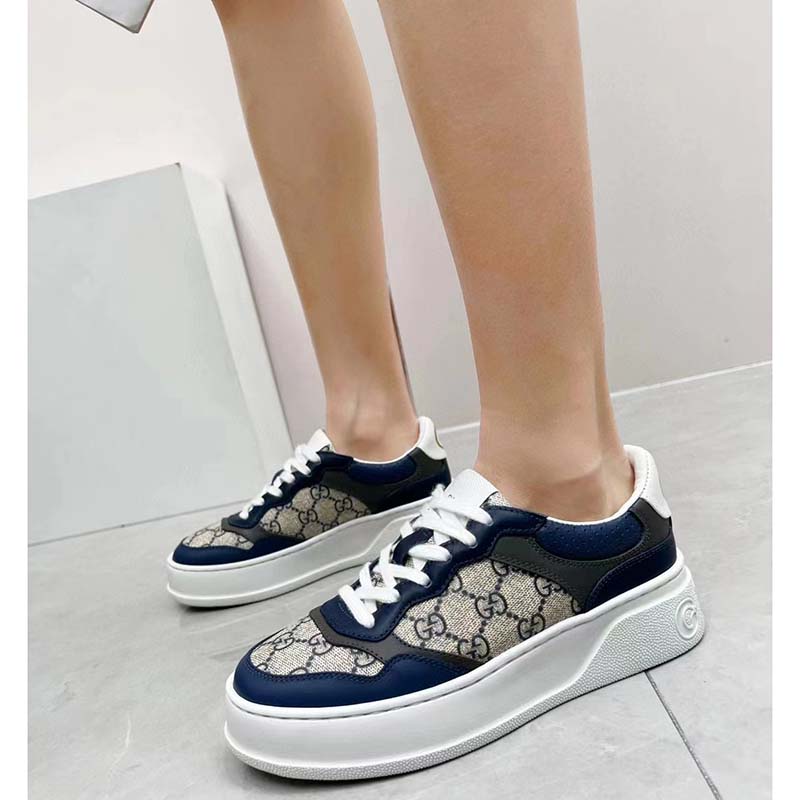 G*u*i unisex gg sneaker white beige blue supreme canvas grey perforated leather