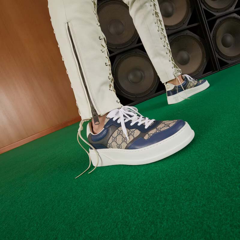 G*u*i unisex gg sneaker white beige blue supreme canvas grey perforated leather