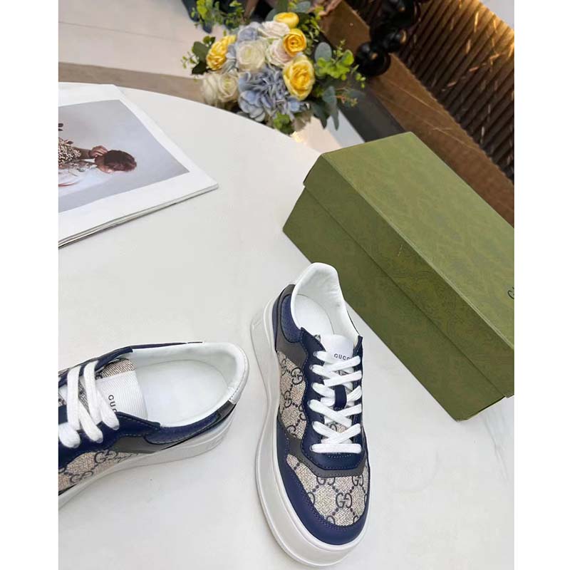 G*u*i unisex gg sneaker white beige blue supreme canvas grey perforated leather