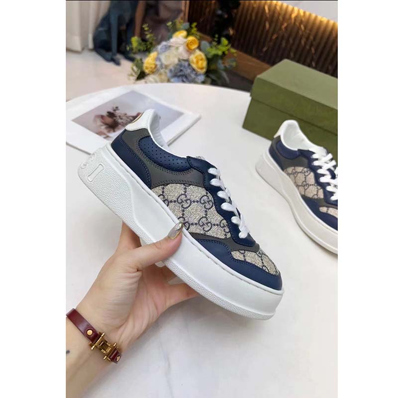 G*u*i unisex gg sneaker white beige blue supreme canvas grey perforated leather