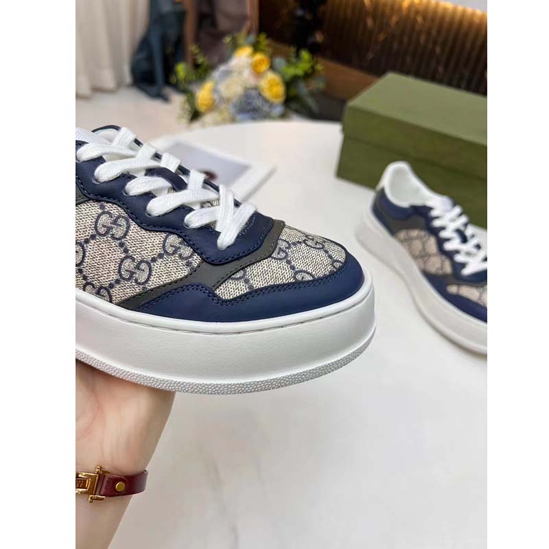 G*u*i unisex gg sneaker white beige blue supreme canvas grey perforated leather
