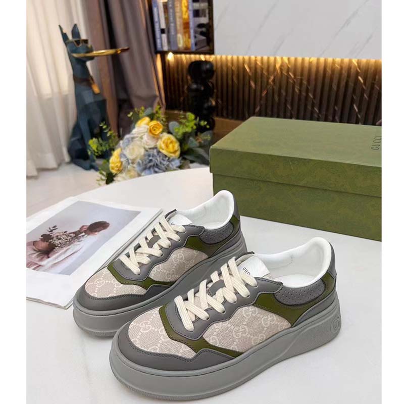 G*u*i unisex gg sneaker white beige gg supreme canvas grey perforated leather