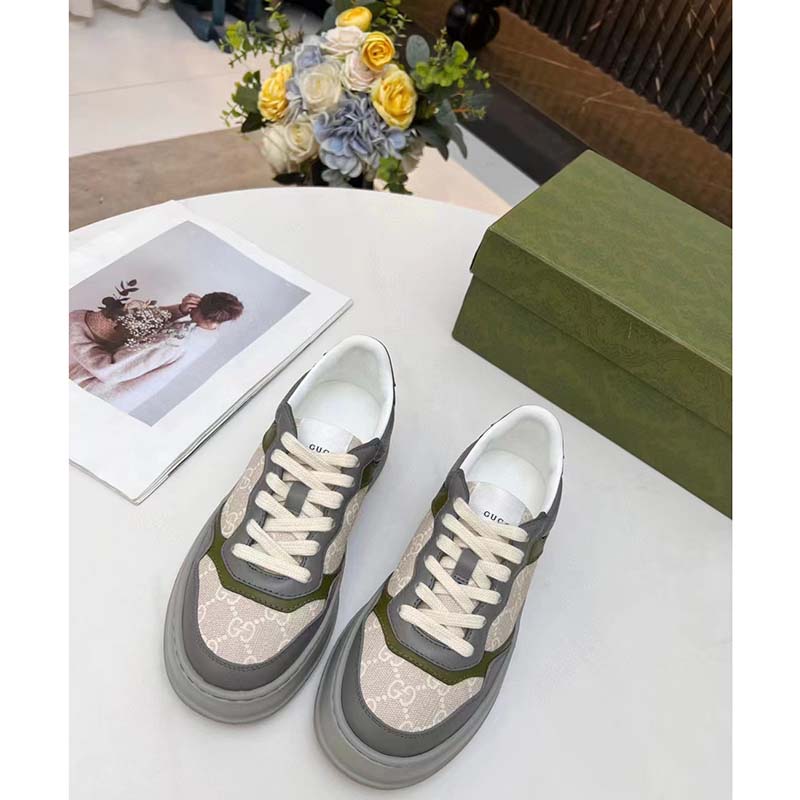 G*u*i unisex gg sneaker white beige gg supreme canvas grey perforated leather
