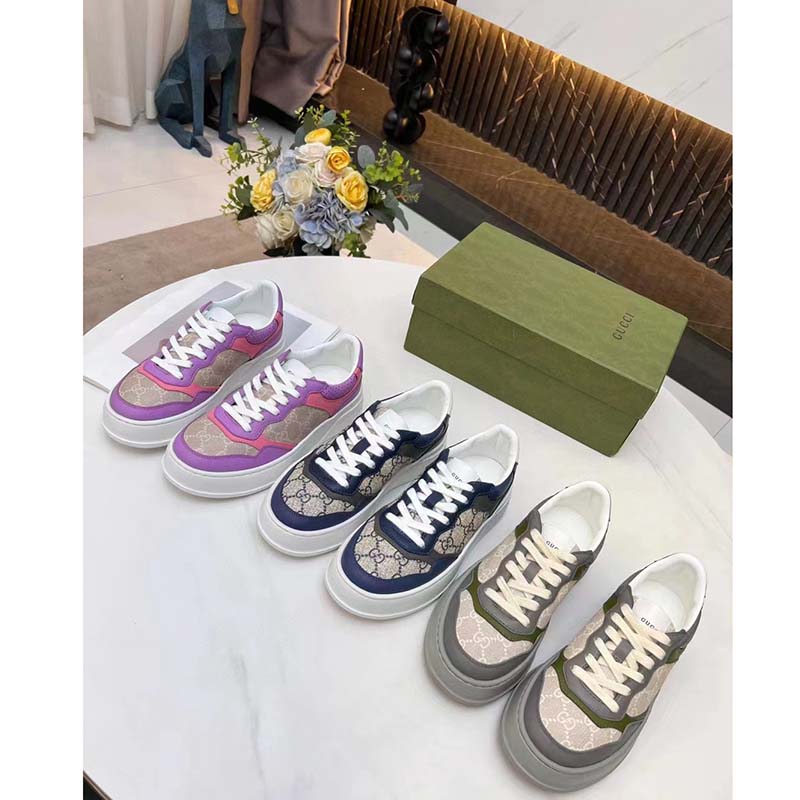 G*u*i unisex gg sneaker pink purple beige supreme canvas grey perforated leather