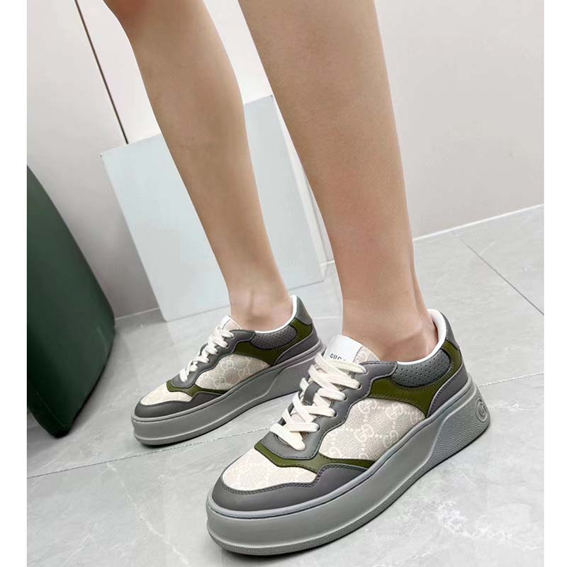 G*u*i unisex gg sneaker white beige gg supreme canvas grey perforated leather