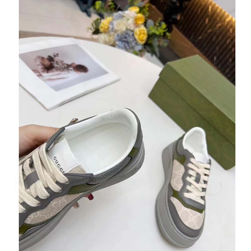 G*u*i unisex gg sneaker white beige gg supreme canvas grey perforated leather