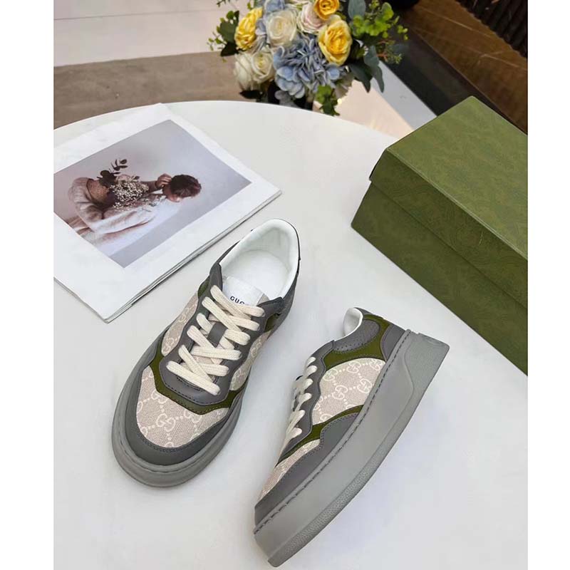 G*u*i unisex gg sneaker white beige gg supreme canvas grey perforated leather