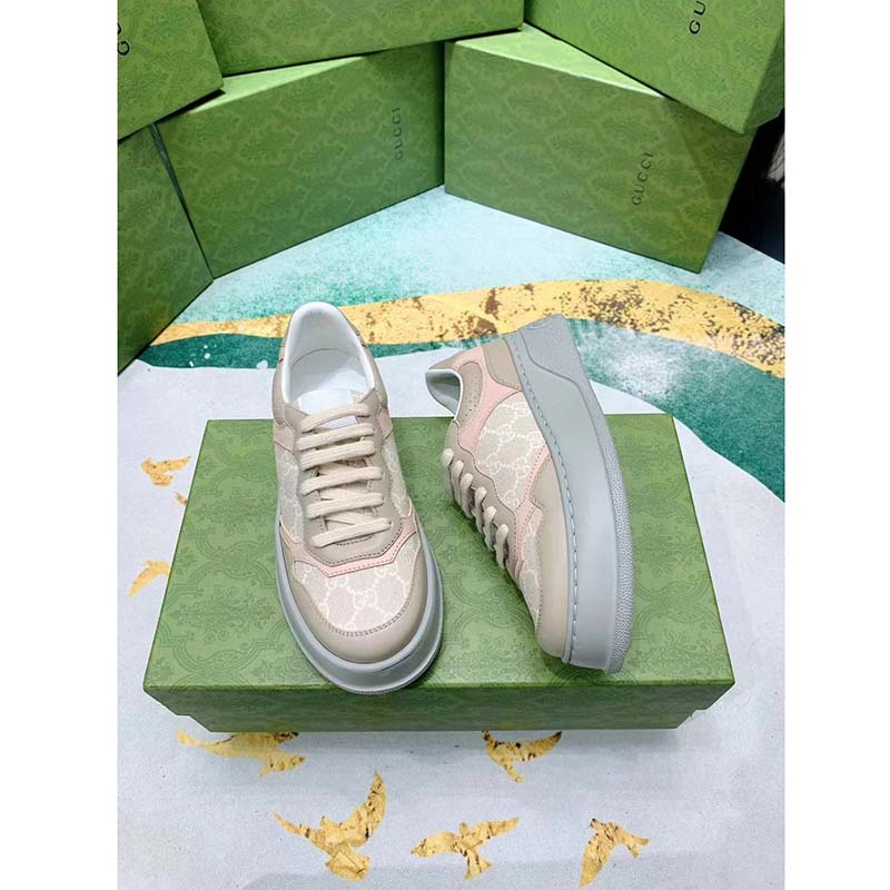 G*u*i unisex gg sneaker white beige supreme canvas grey perforated leather