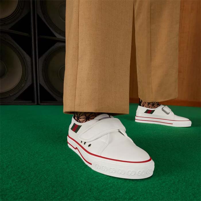 G*u*i unisex gg tennis 1977 sneaker white leather rubber sole velcro closure flat