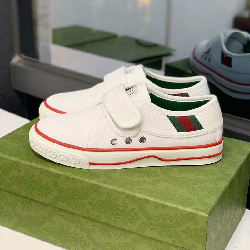G*u*i unisex gg tennis 1977 sneaker white leather rubber sole velcro closure flat