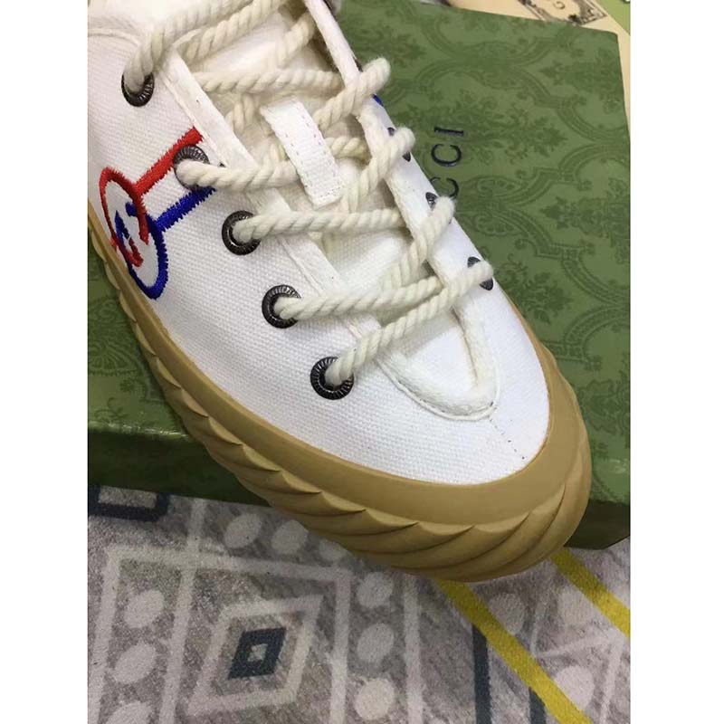 G*u*i unisex interlocking g sneaker beige cotton rubber sole lace-up closure flat