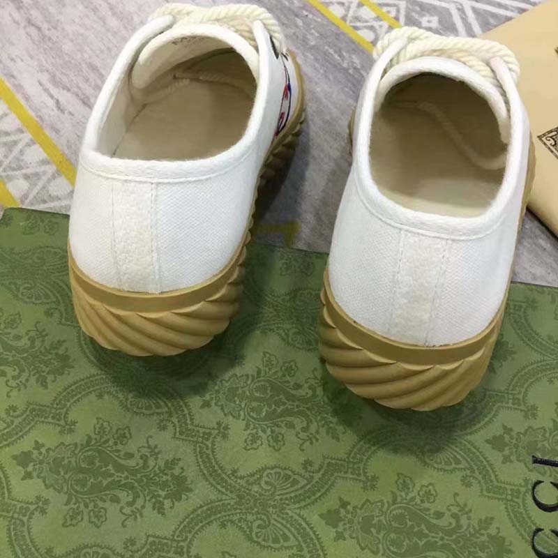 G*u*i unisex interlocking g sneaker beige cotton rubber sole lace-up closure flat