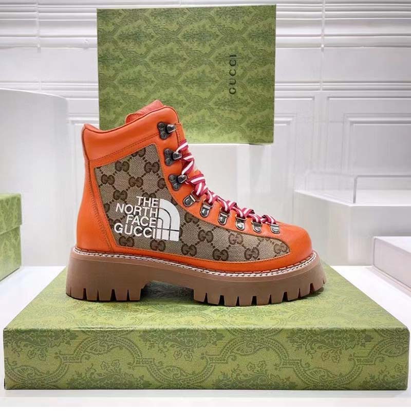 G*u*i unisex north face x G*u*i boot beige ebony gg supreme canvas low heel
