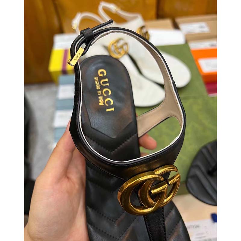 G*u*i women gg double g sandal black leather sole double g 5 cm heel