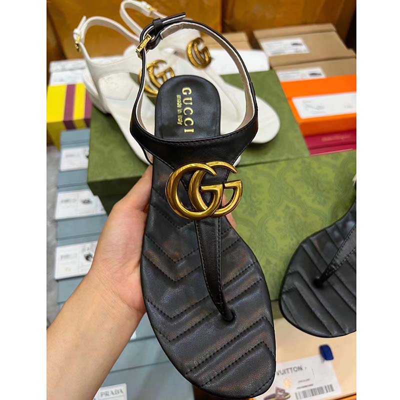G*u*i women gg double g sandal black leather sole double g 5 cm heel