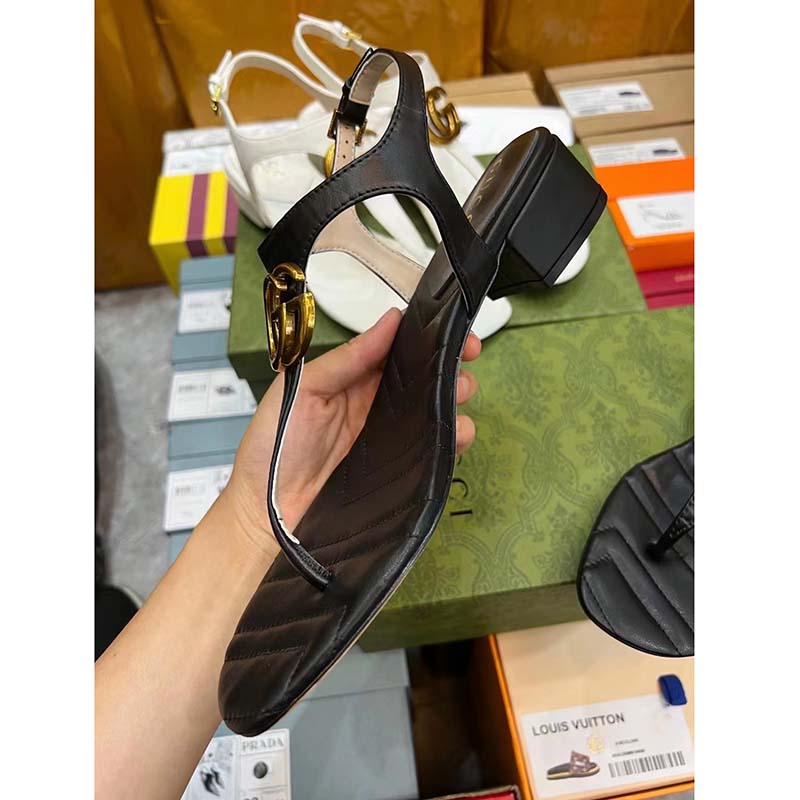 G*u*i women gg double g sandal black leather sole double g 5 cm heel
