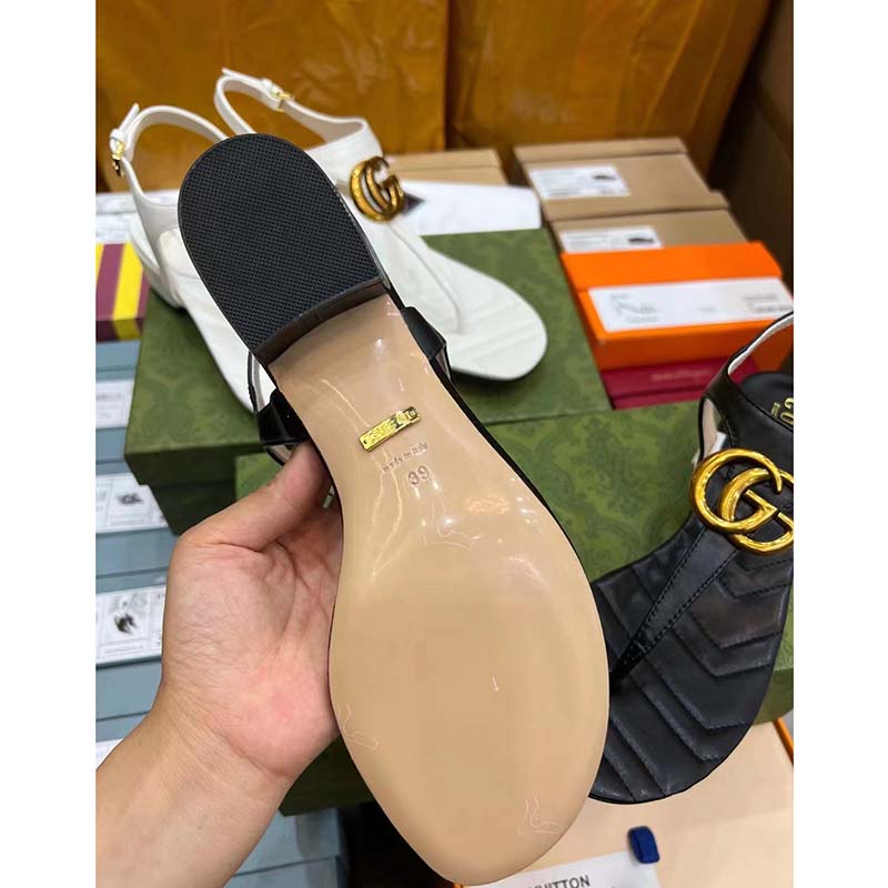 G*u*i women gg double g sandal black leather sole double g 5 cm heel