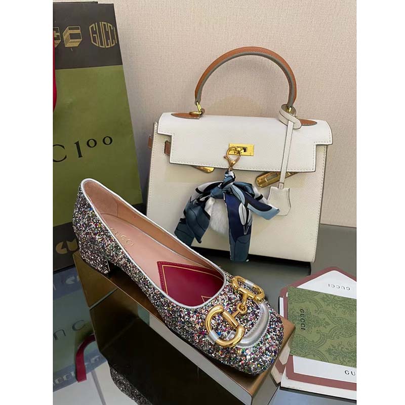 G*u*i women gg lovelight crystal ballet flat horsebit multicolor crystal leather
