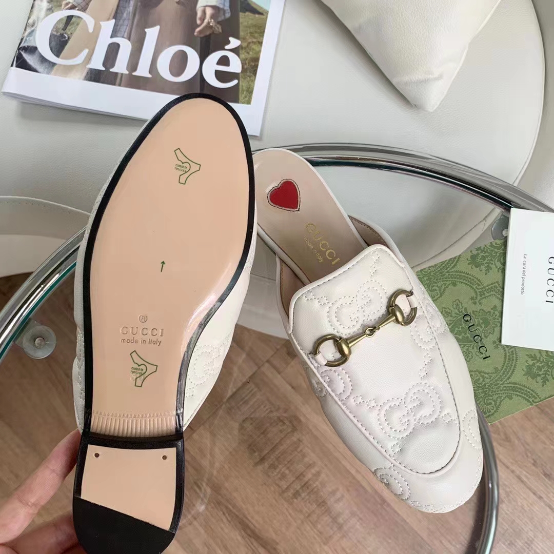 G*u*i women maxi gg matelassé princetown slipper white horsebit leather sole flat